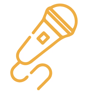 Yellow microphone icon with cord, simple line drawing style